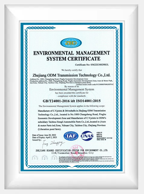 certificat de système de gestion de l'environnement